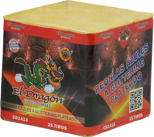 CD1413 Peonias Azules A Glittering Plateado